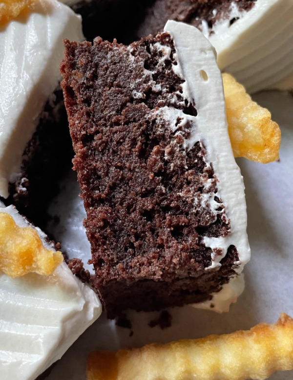 chocolate malt cake and french fry buttercream